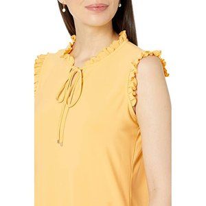 .Tommy Hilfiger Sleeveless Knit Blouse with Neck Tie & Frilled Edging